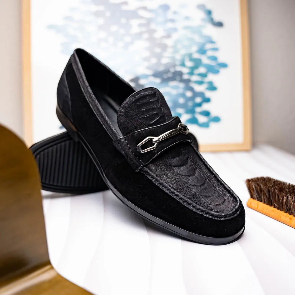 Marco Di Milano Hugo in Black Sueded Ostrich Leg Bit Loafers