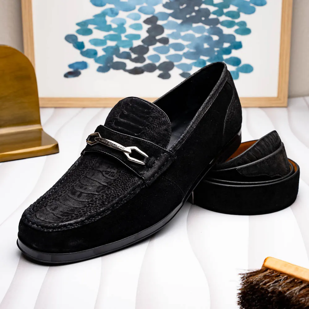 Marco Di Milano Hugo in Black Sueded Ostrich Leg Bit Loafers