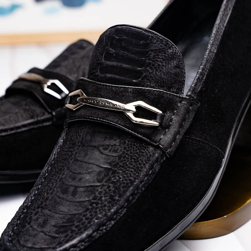 Marco Di Milano Hugo in Black Sueded Ostrich Leg Bit Loafers