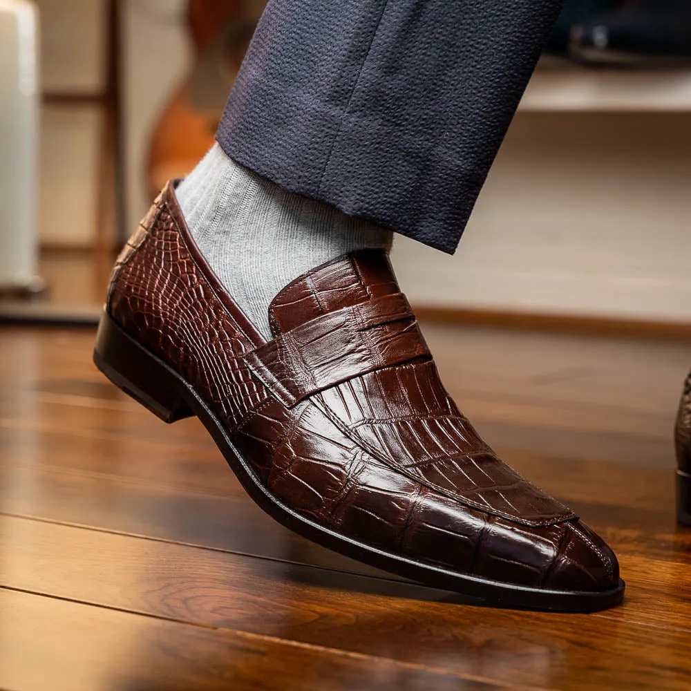 Marco Di Milano Matteo in Brown Alligator Penny Loafers