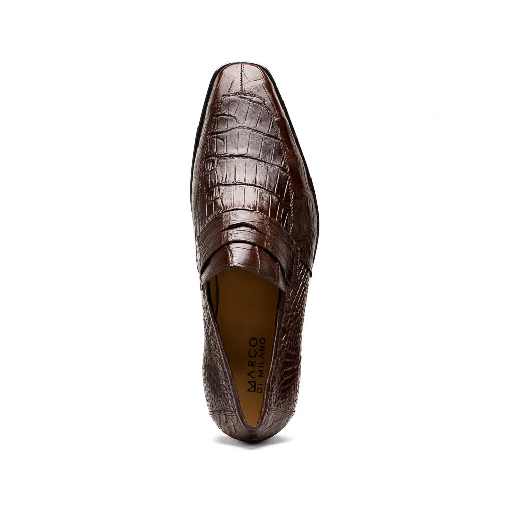 Marco Di Milano Matteo in Brown Alligator Penny Loafers