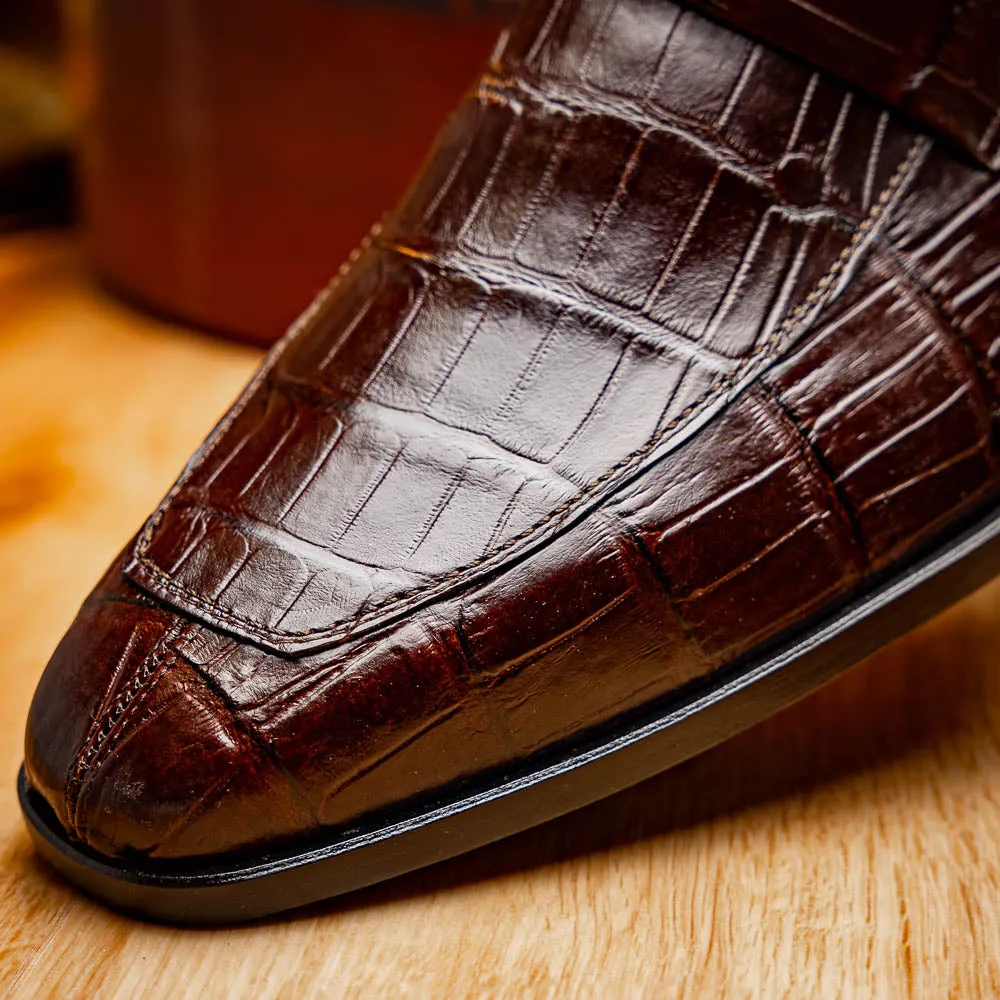 Marco Di Milano Matteo in Brown Alligator Penny Loafers