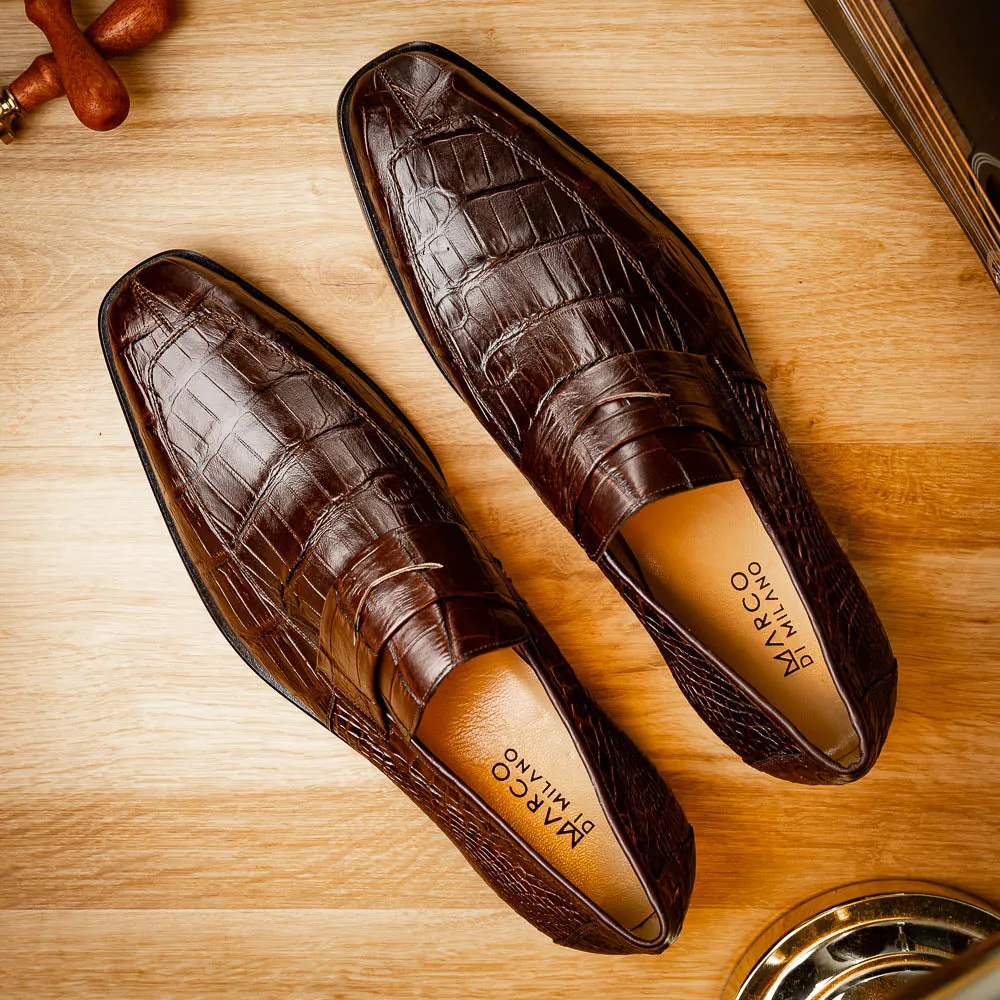Marco Di Milano Matteo in Brown Alligator Penny Loafers