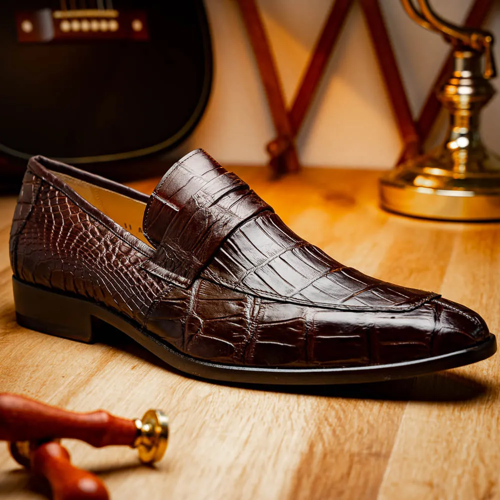 Marco Di Milano Matteo in Brown Alligator Penny Loafers