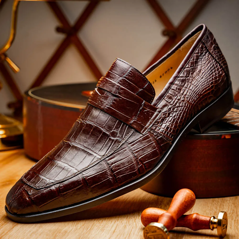 Marco Di Milano Matteo in Brown Alligator Penny Loafers