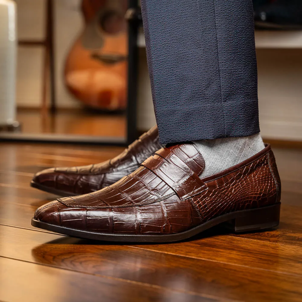 Marco Di Milano Matteo in Brown Alligator Penny Loafers