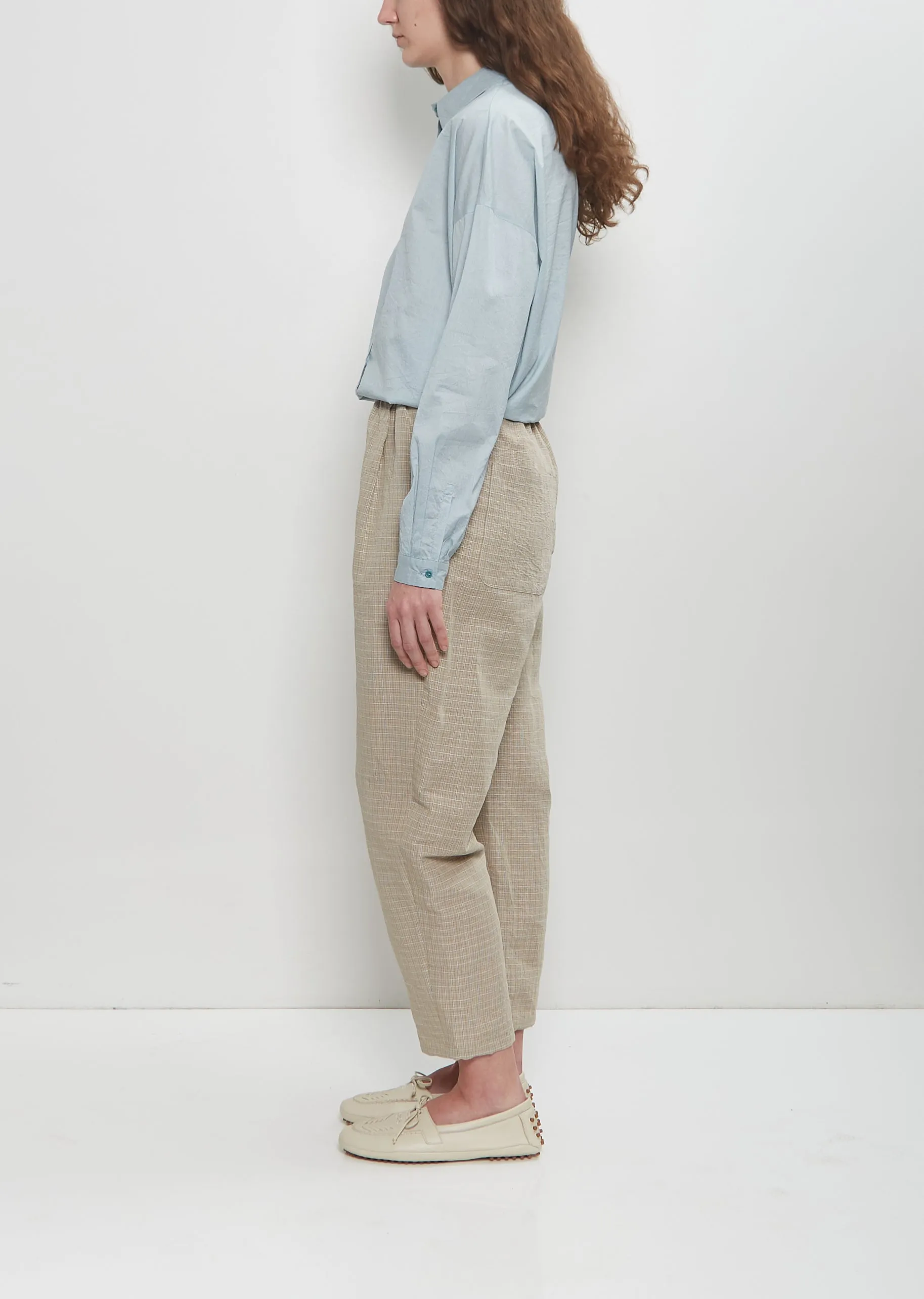Micro Tartan Tapered Pull On Pant — Ecru