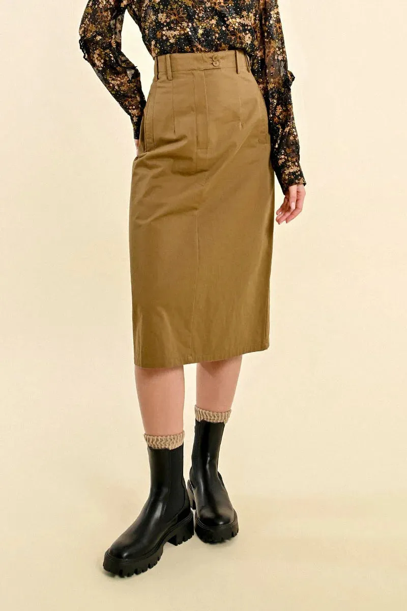 Molly Bracken Khaki Belted Pencil Skirt