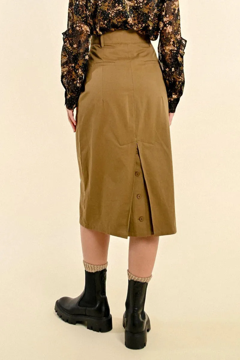 Molly Bracken Khaki Belted Pencil Skirt