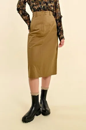 Molly Bracken Khaki Belted Pencil Skirt