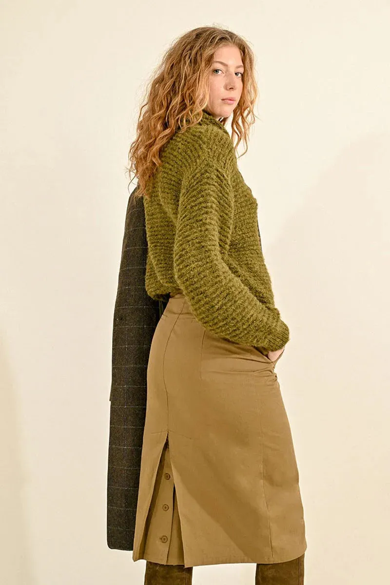 Molly Bracken Khaki Belted Pencil Skirt