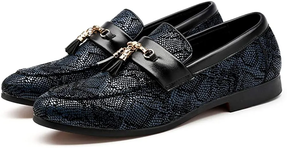 NXY Blue Penny Loafers for Men丨Premium Fabric Leather Fashion Tassel Dress Shoes &amp; Slip On Driving Shoes - Stylish Porm Loafers for Men
