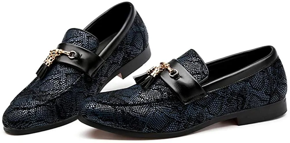 NXY Blue Penny Loafers for Men丨Premium Fabric Leather Fashion Tassel Dress Shoes &amp; Slip On Driving Shoes - Stylish Porm Loafers for Men