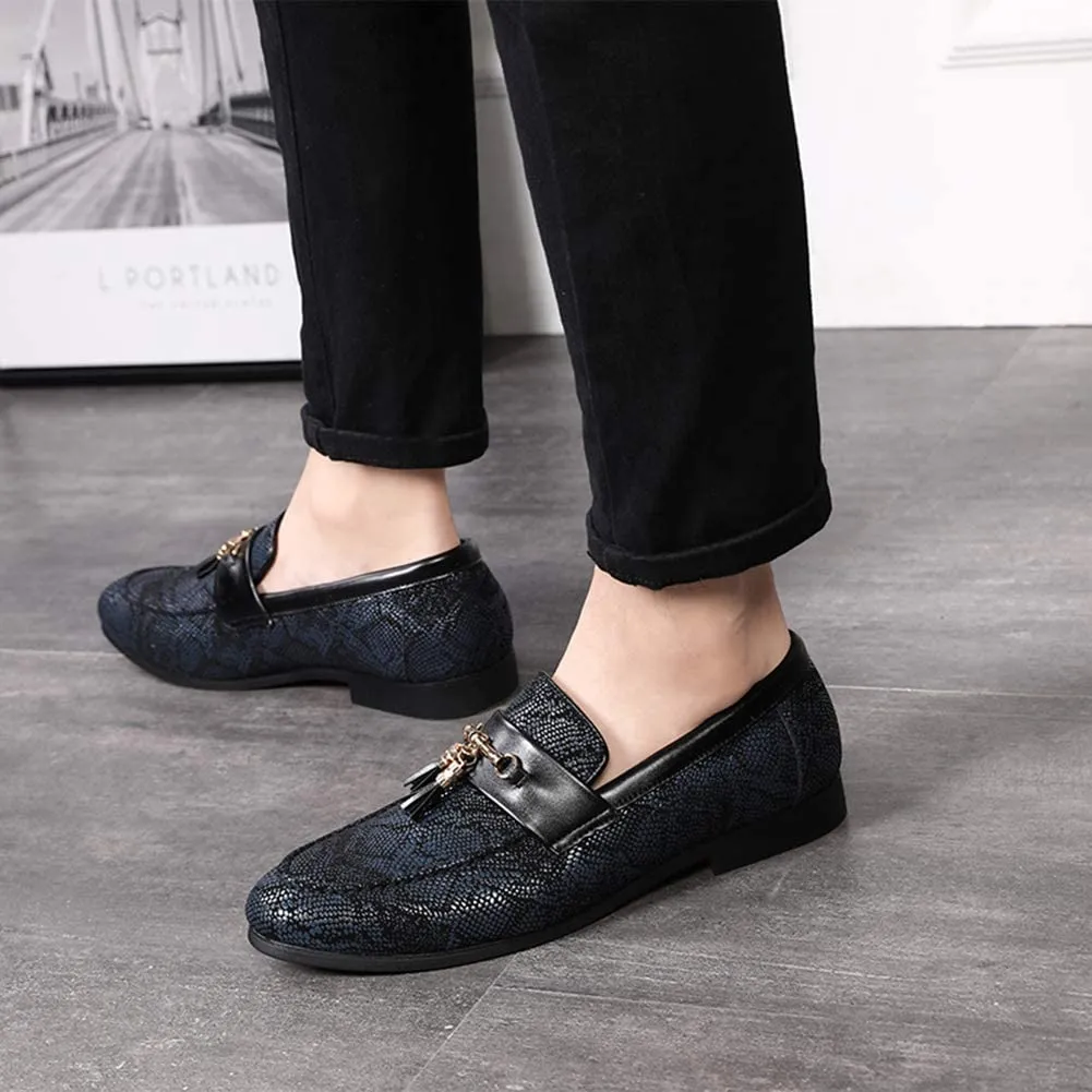NXY Blue Penny Loafers for Men丨Premium Fabric Leather Fashion Tassel Dress Shoes &amp; Slip On Driving Shoes - Stylish Porm Loafers for Men