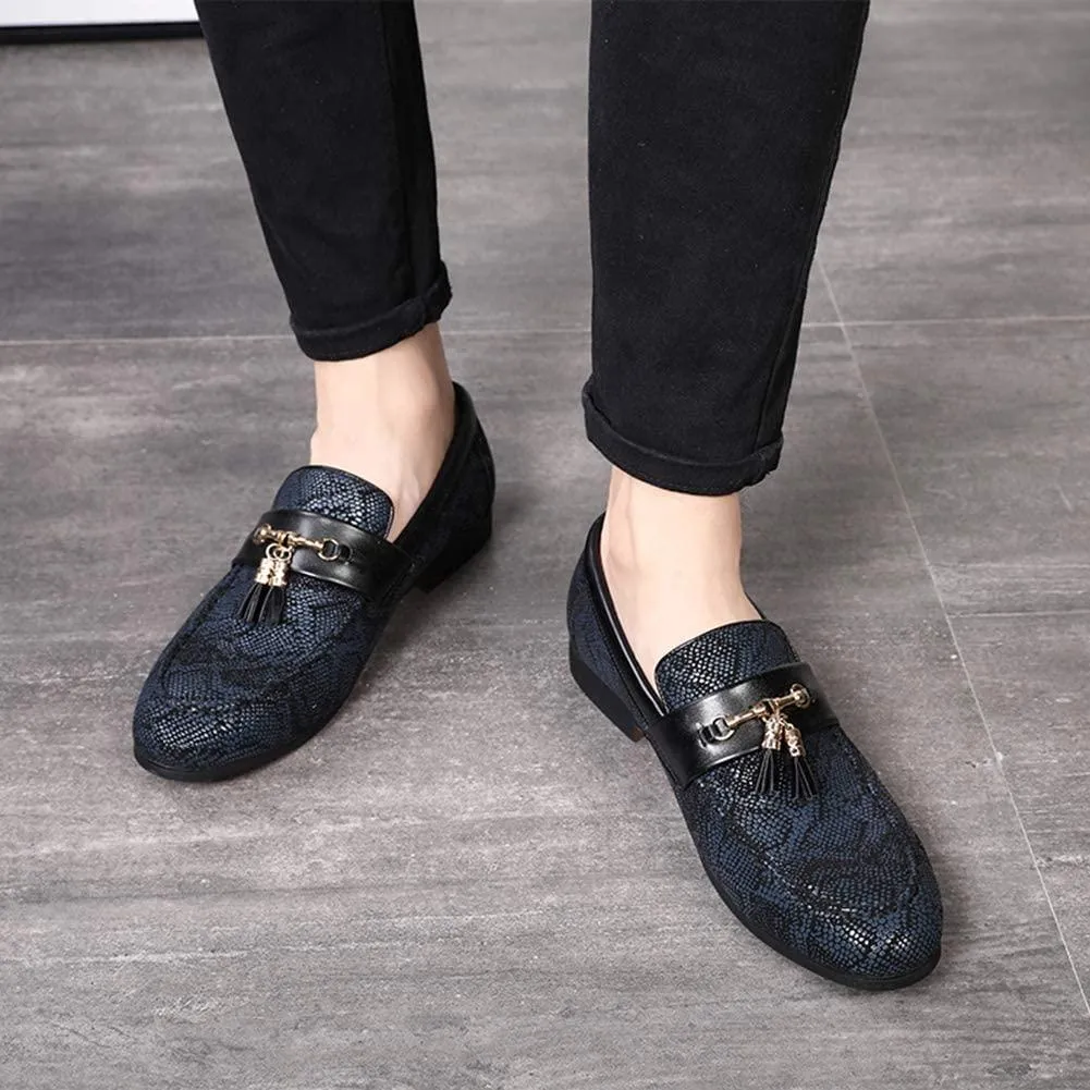 NXY Blue Penny Loafers for Men丨Premium Fabric Leather Fashion Tassel Dress Shoes &amp; Slip On Driving Shoes - Stylish Porm Loafers for Men