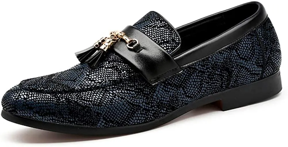 NXY Blue Penny Loafers for Men丨Premium Fabric Leather Fashion Tassel Dress Shoes &amp; Slip On Driving Shoes - Stylish Porm Loafers for Men