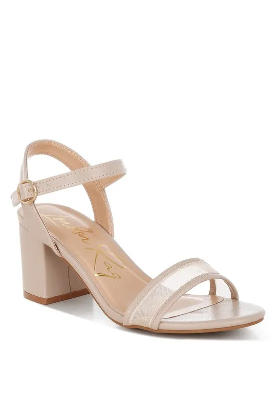 Orpina Mesh Block Heels – Pin Buckle, Open Toe, 2.5” Thick Heel