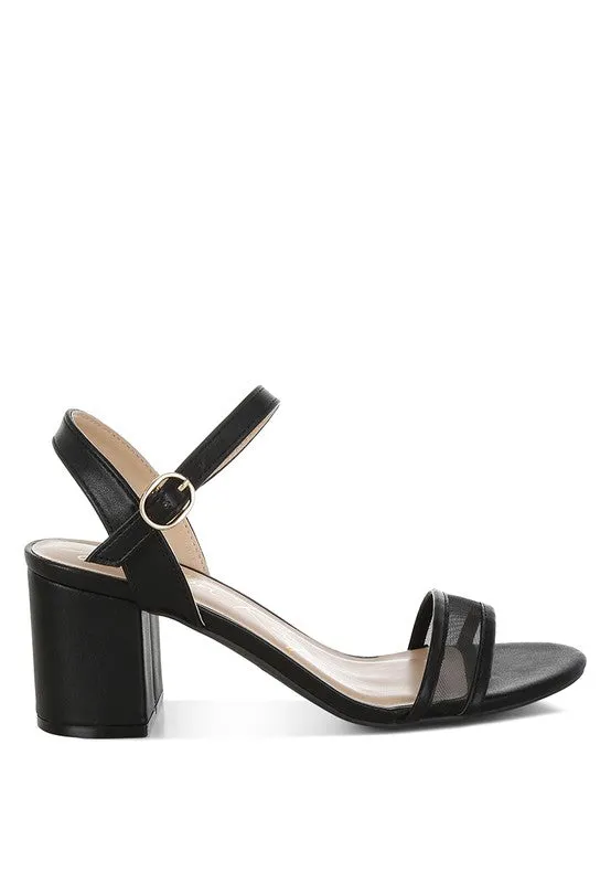 Orpina Mesh Block Heels – Pin Buckle, Open Toe, 2.5” Thick Heel