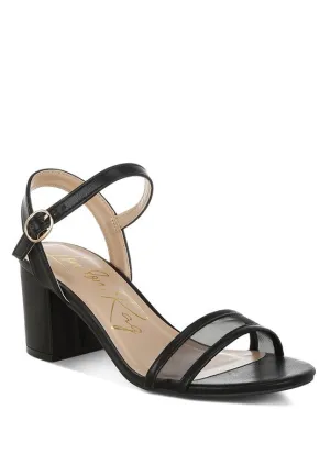 Orpina Mesh Block Heels – Pin Buckle, Open Toe, 2.5” Thick Heel