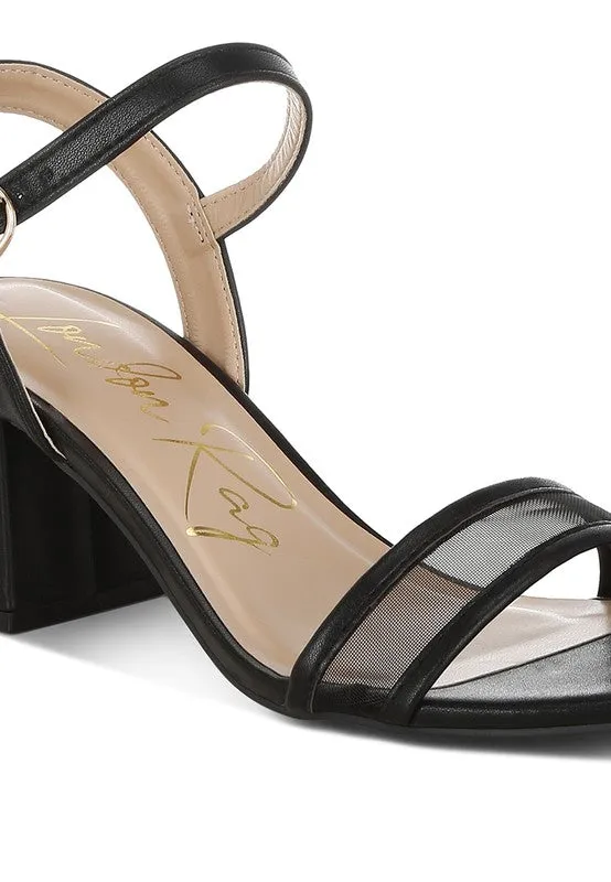 Orpina Mesh Block Heels – Pin Buckle, Open Toe, 2.5” Thick Heel