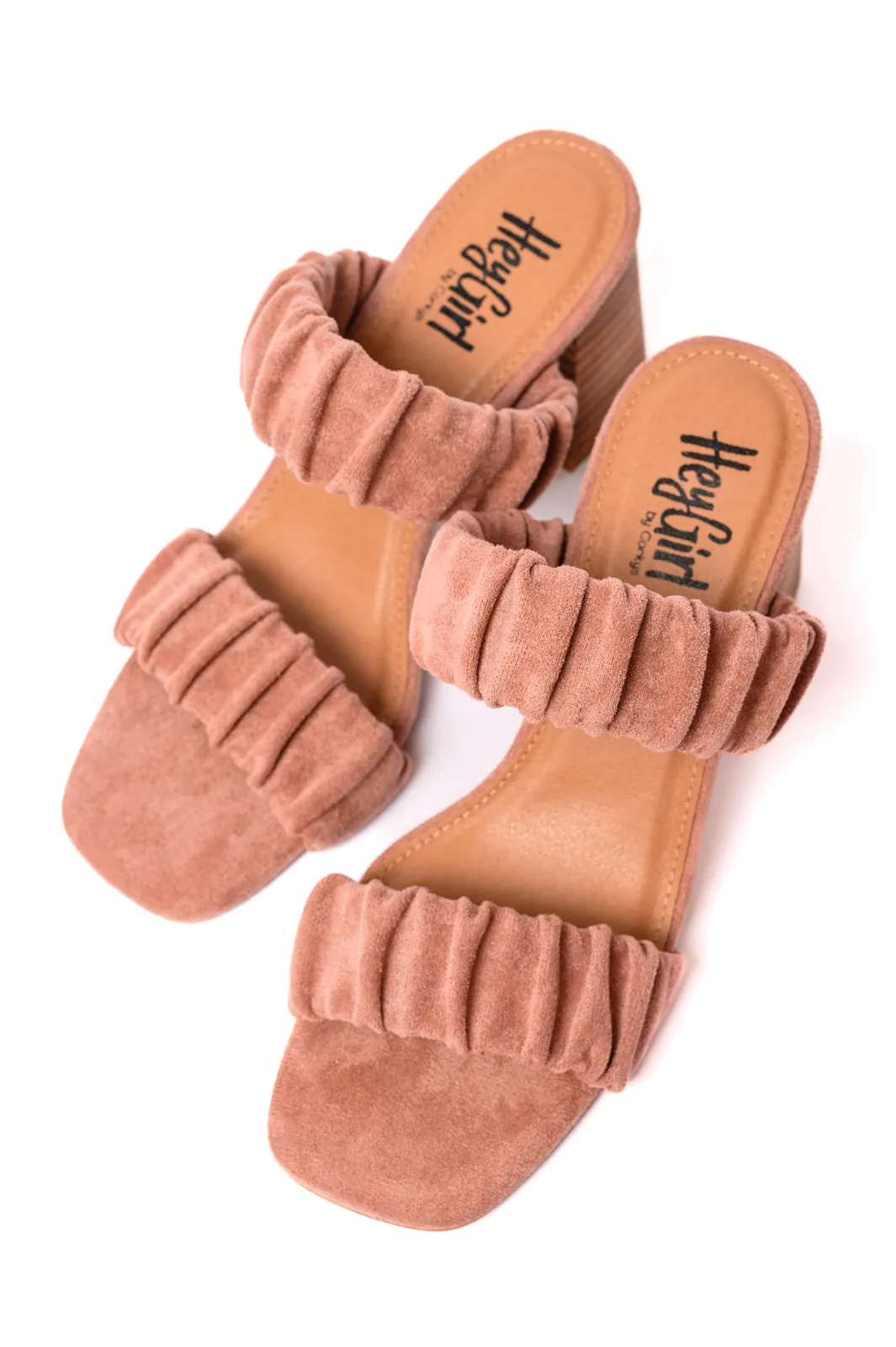 Palesa Suede Heels in Blush - Open Square Toe, 3" Heel with Scrunchy Strap