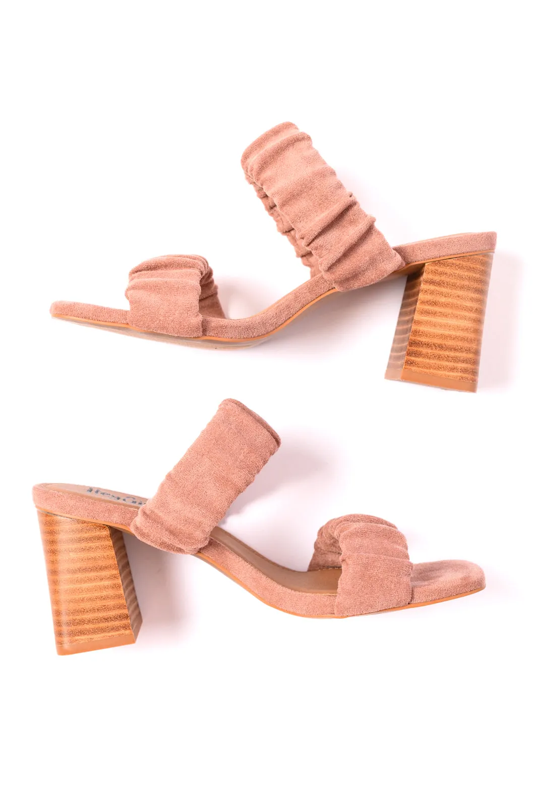 Palesa Suede Heels in Blush - Open Square Toe, 3" Heel with Scrunchy Strap