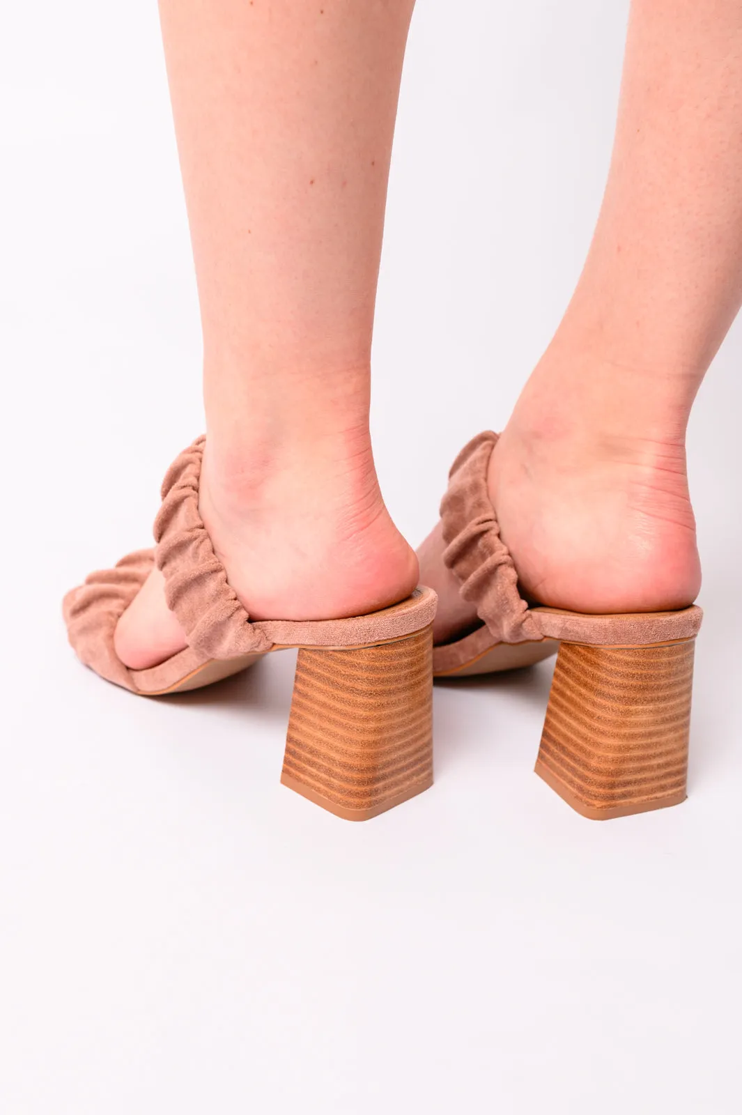 Palesa Suede Heels in Blush - Open Square Toe, 3" Heel with Scrunchy Strap