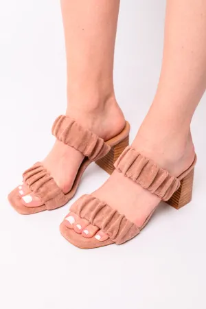 Palesa Suede Heels in Blush - Open Square Toe, 3" Heel with Scrunchy Strap