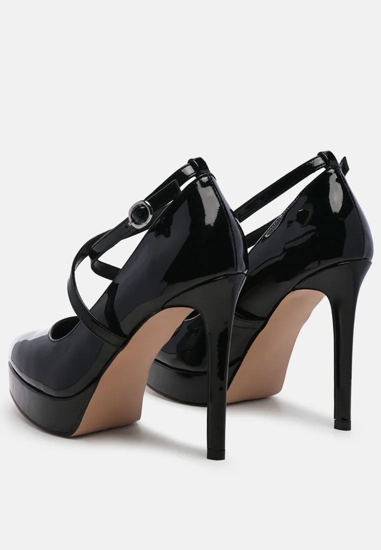 Patent Faux Leather Cross Strap Pumps By Ruw