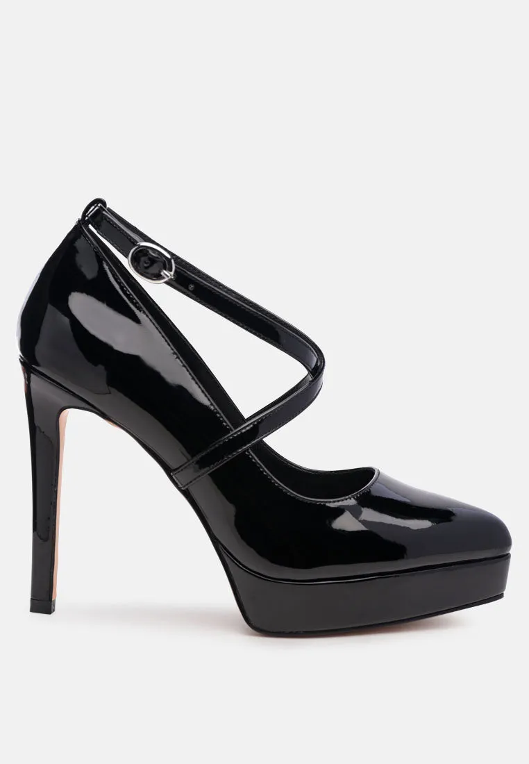 Patent Faux Leather Cross Strap Pumps By Ruw