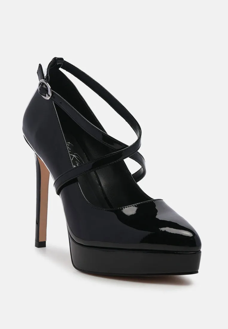 Patent Faux Leather Cross Strap Pumps By Ruw