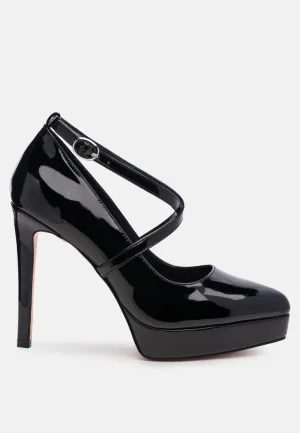 Patent Faux Leather Cross Strap Pumps By Ruw