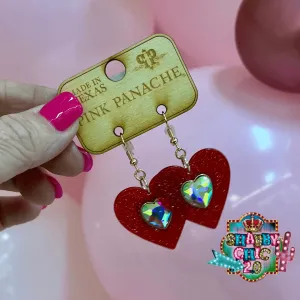Pink Panache Red Glitter Heart Earrings
