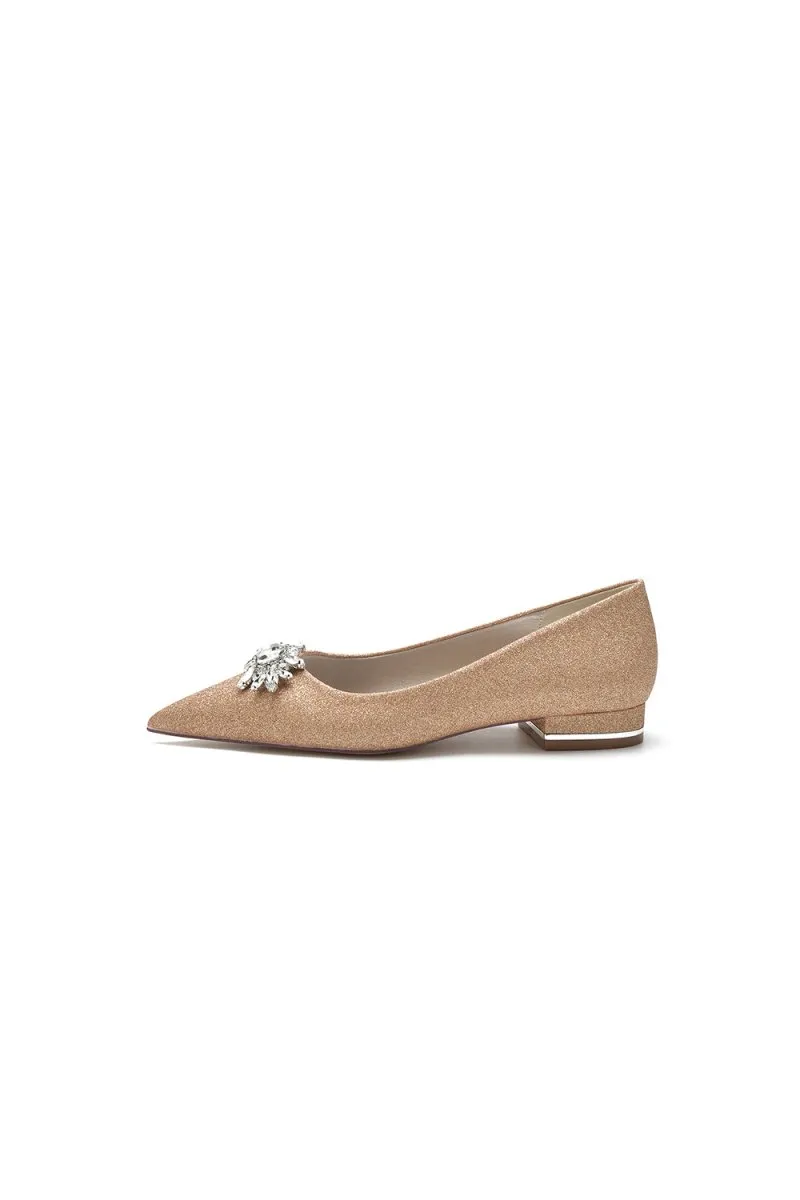 Pointed Toe Rhinestone Slip-on Low Heels