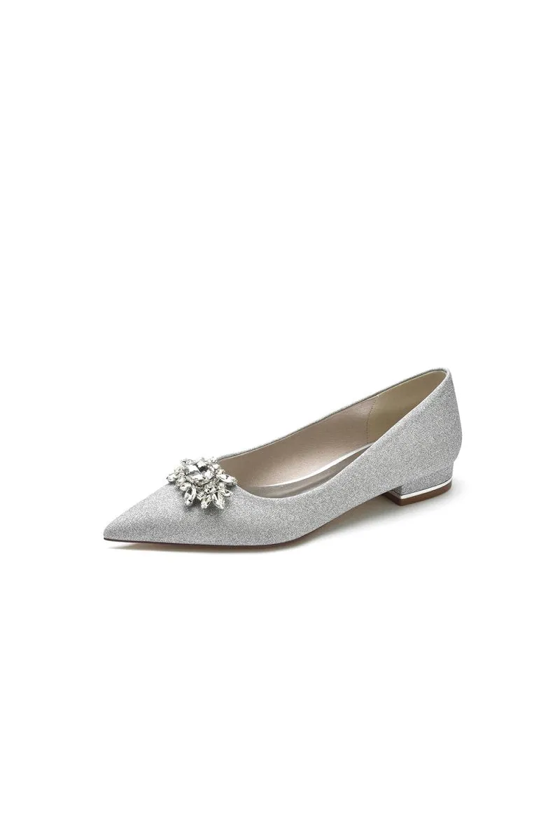 Pointed Toe Rhinestone Slip-on Low Heels