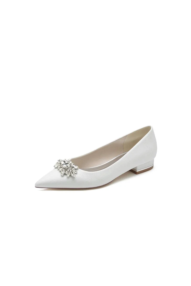 Pointed Toe Rhinestone Slip-on Low Heels