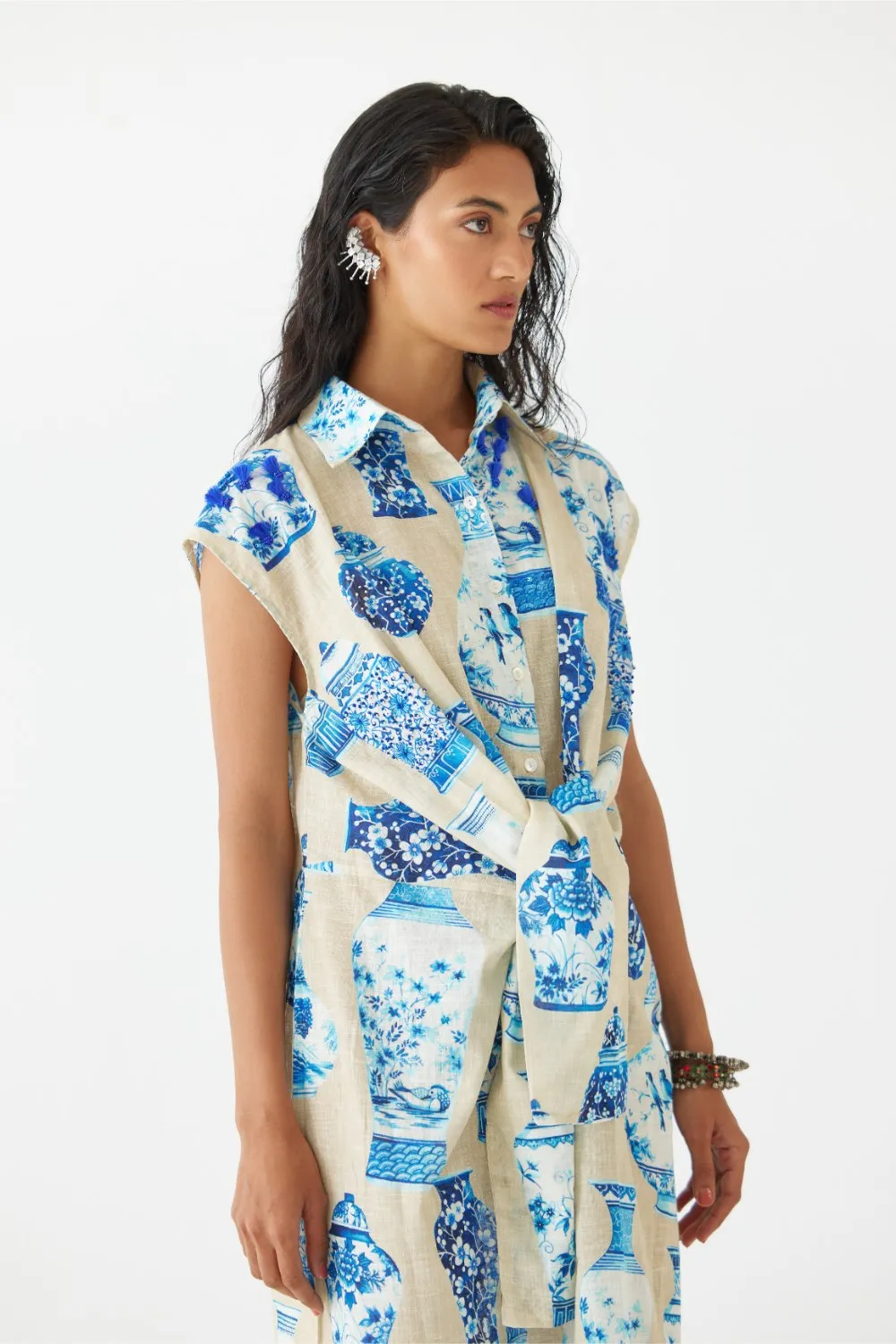 PORCELAIN KNOT SHIRT DRESS