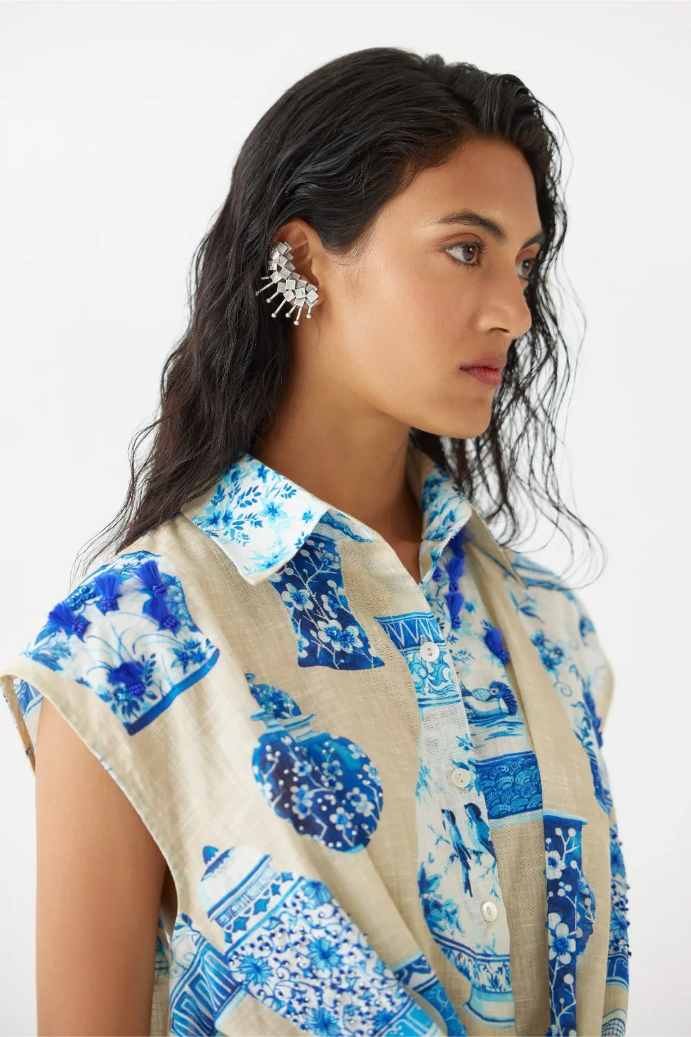 PORCELAIN KNOT SHIRT DRESS