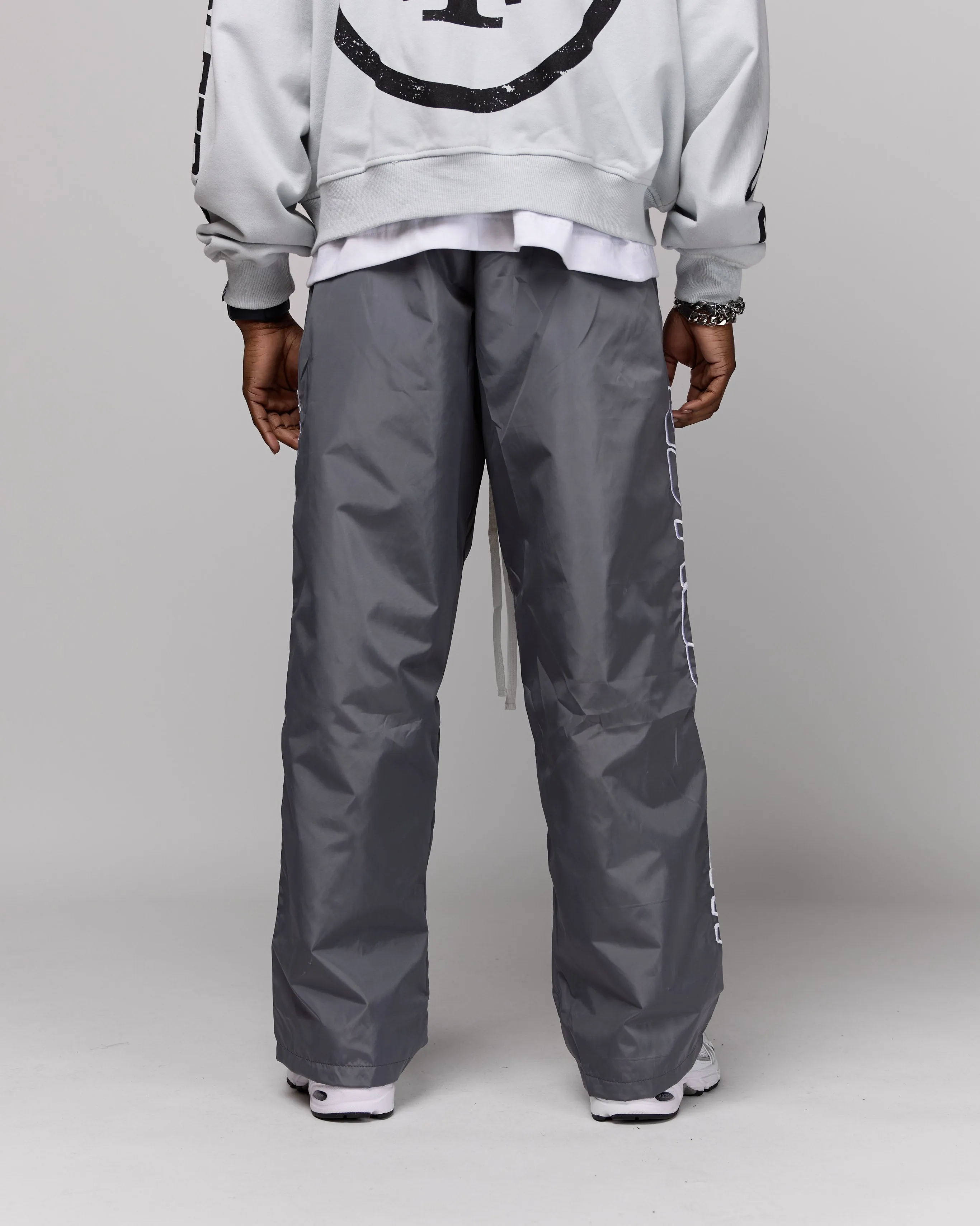 Retro Relaxed-Fit Nylon Pants (Cement/White Stitching)