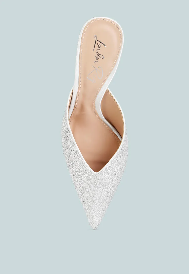 Rhinestones Embellished Satin Mules By MODE