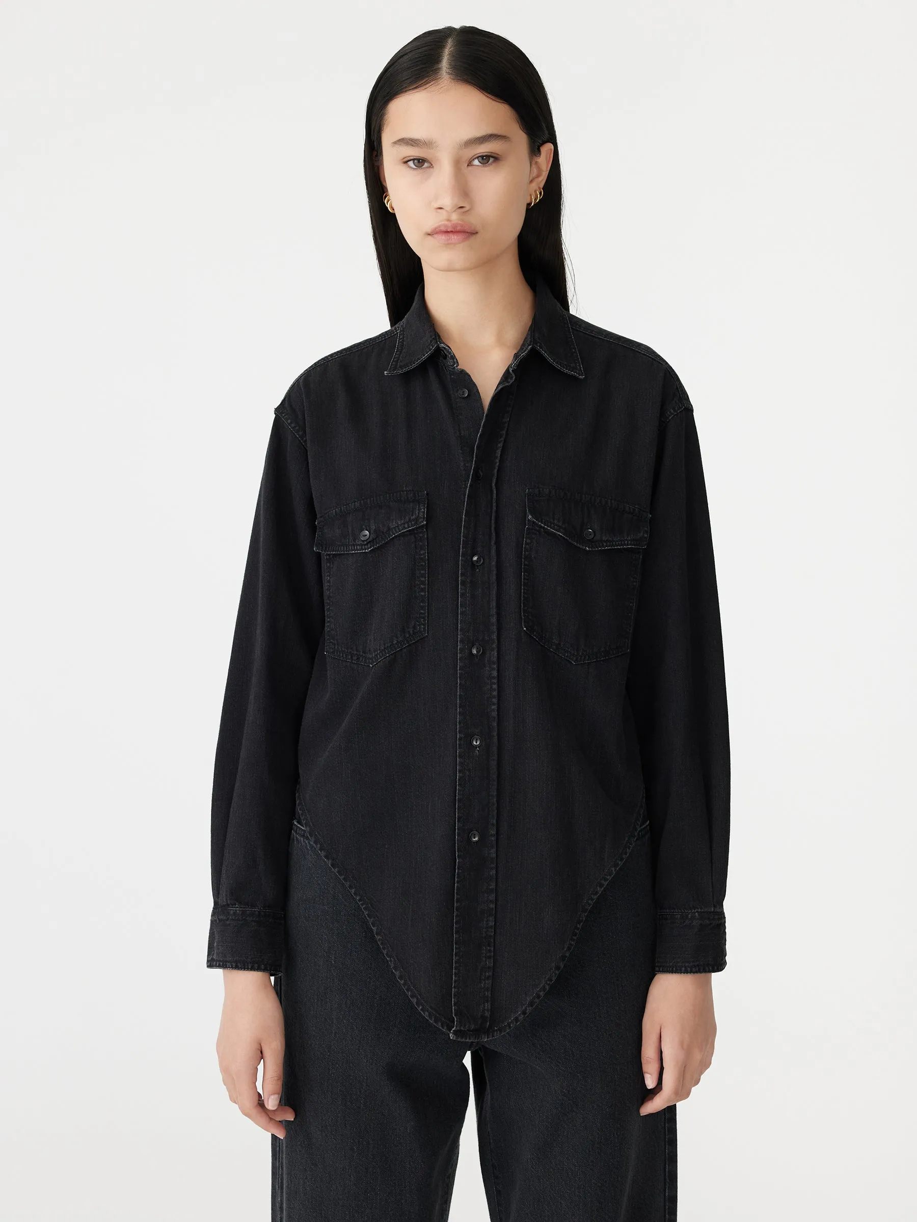 Scoop Hem Denim Shirt