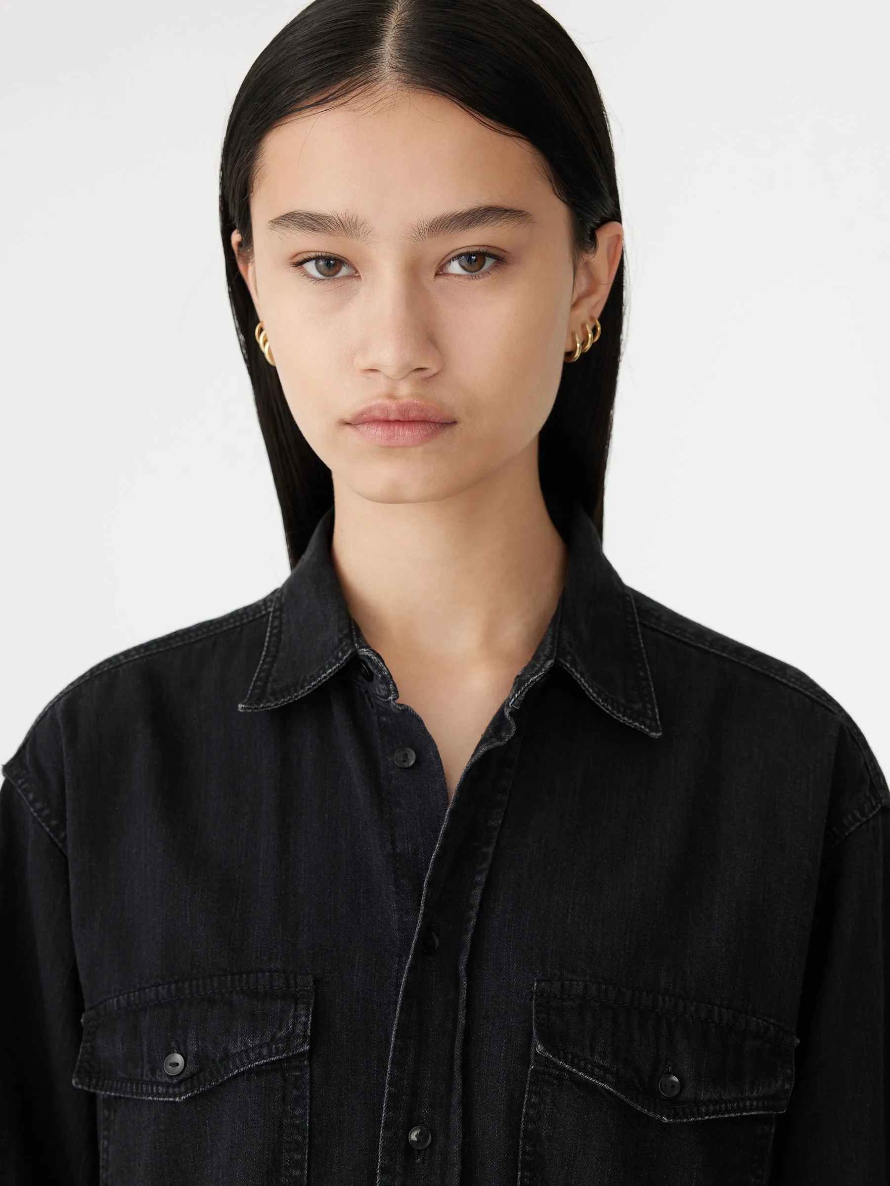 Scoop Hem Denim Shirt