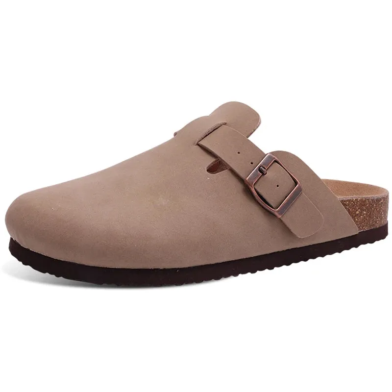 Shevalues Cork Suede Clogs Slippers For Women Men Fashion Summer Cork Flat Sandals Couples Beach Sandals Classic Men Mules Clogs