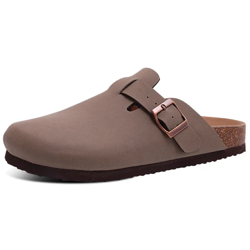 Shevalues Cork Suede Clogs Slippers For Women Men Fashion Summer Cork Flat Sandals Couples Beach Sandals Classic Men Mules Clogs