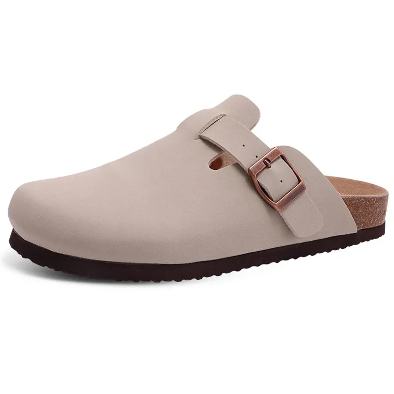 Shevalues Cork Suede Clogs Slippers For Women Men Fashion Summer Cork Flat Sandals Couples Beach Sandals Classic Men Mules Clogs
