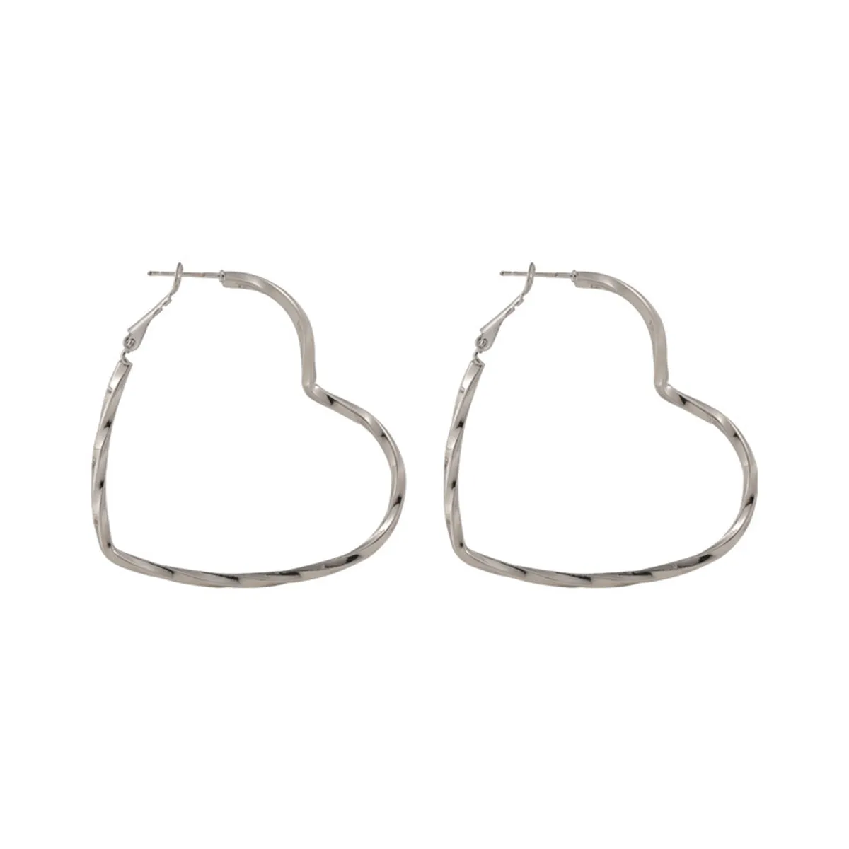 Silver-Plated Twisted Heart Hoop Earrings