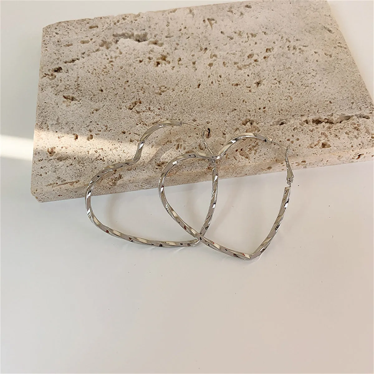 Silver-Plated Twisted Heart Hoop Earrings