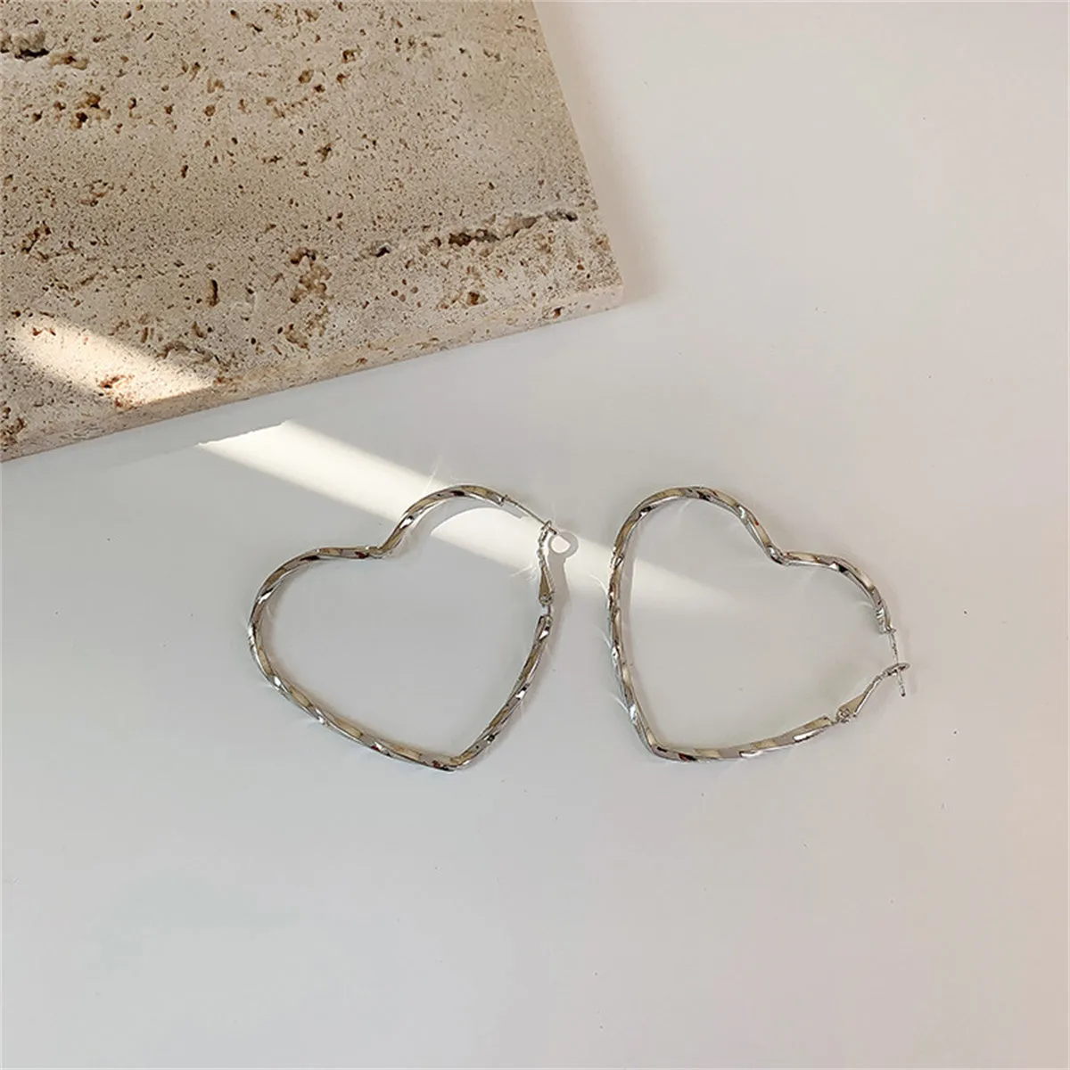 Silver-Plated Twisted Heart Hoop Earrings
