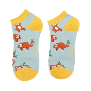 Sloths Bamboo Trainer Socks in Duck Egg by Miss Sparrow, Size UK 4-7