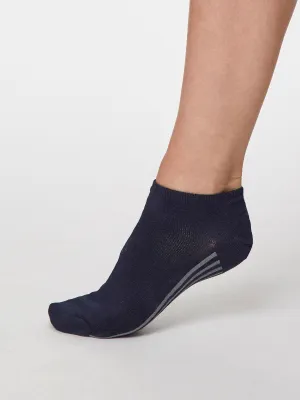 Solid Jane Navy Bamboo Organic Cotton Trainer Sock by Thought, Size 4-7